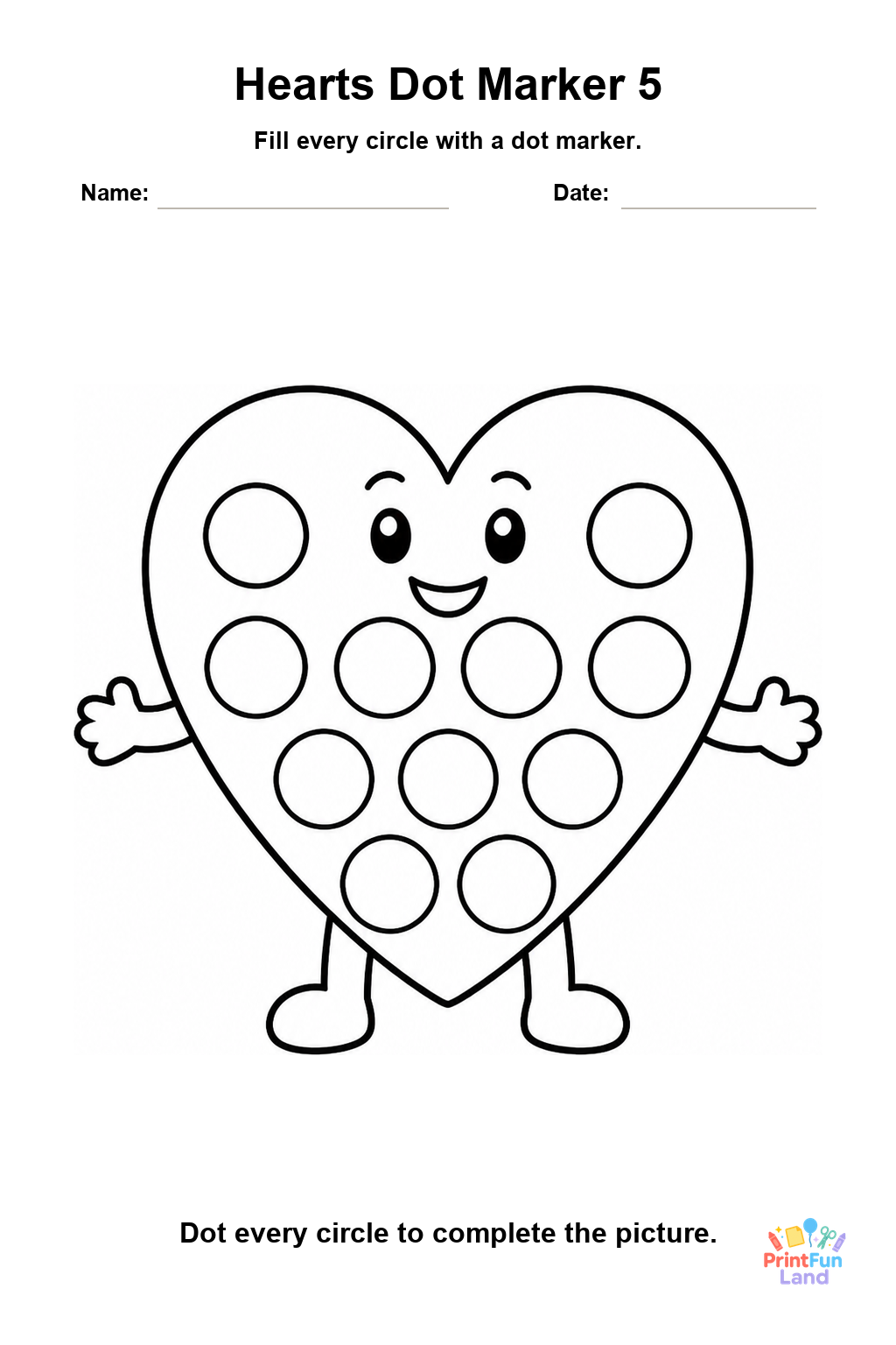 Hearts Dot Marker Pages for Preschoolers printable page 5