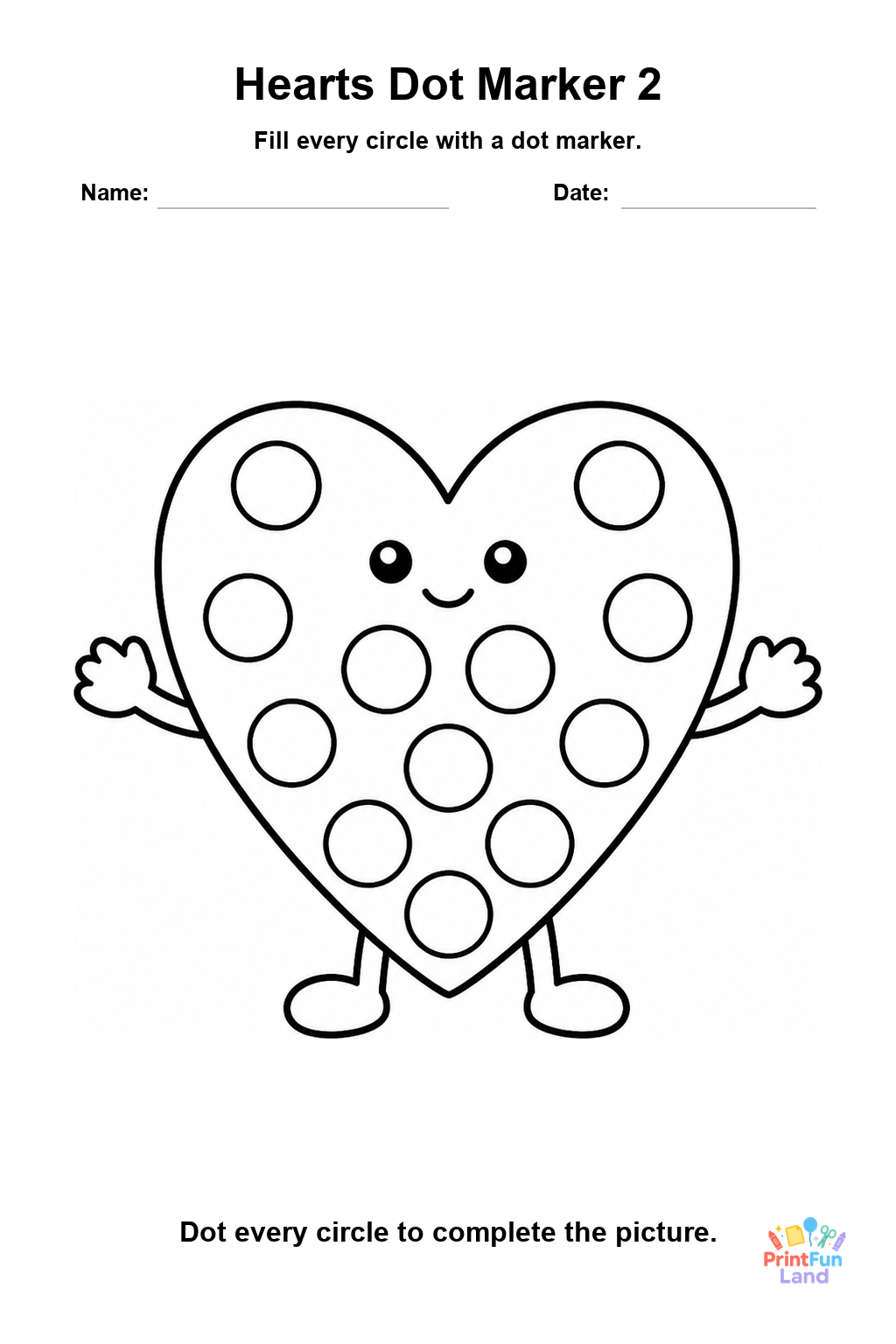 Hearts Dot Marker Pages for Preschoolers printable page 2