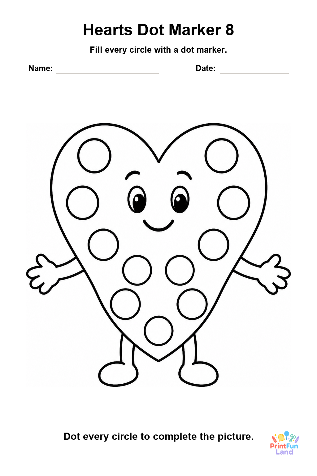 Hearts Dot Marker Pages for Preschoolers printable page 8