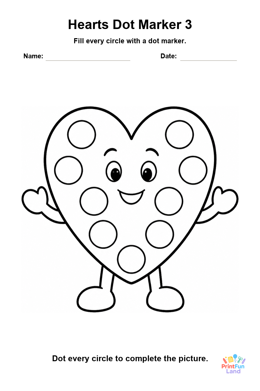 Hearts Dot Marker Pages for Preschoolers printable page 3