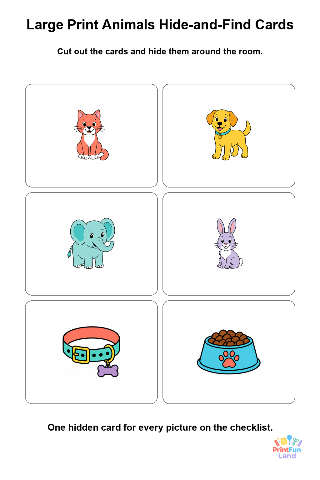 Large Print Animals Scavenger Hunt for Active Seniors printable page 2