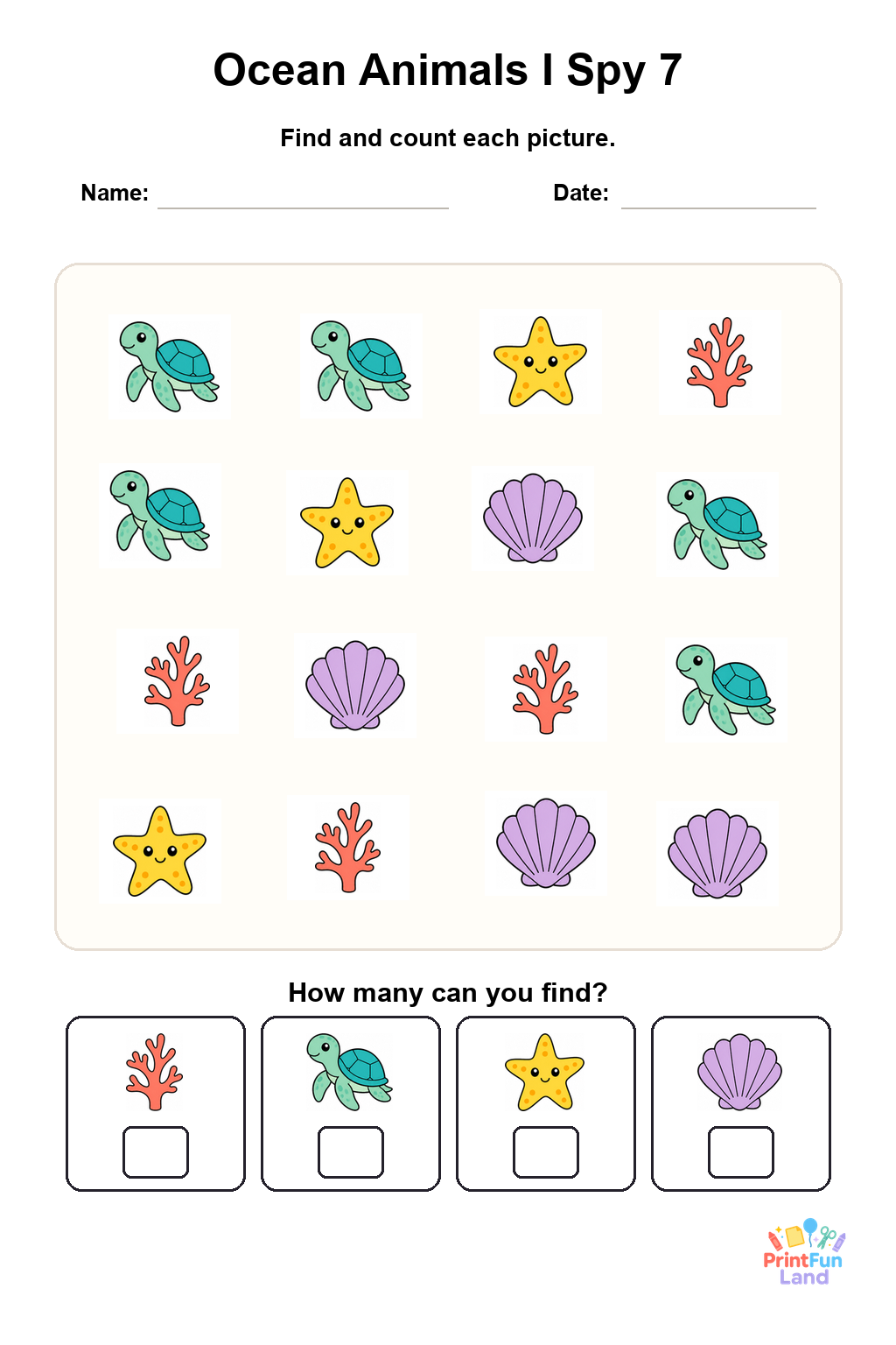 Ocean Animals I Spy for Preschoolers printable page 7