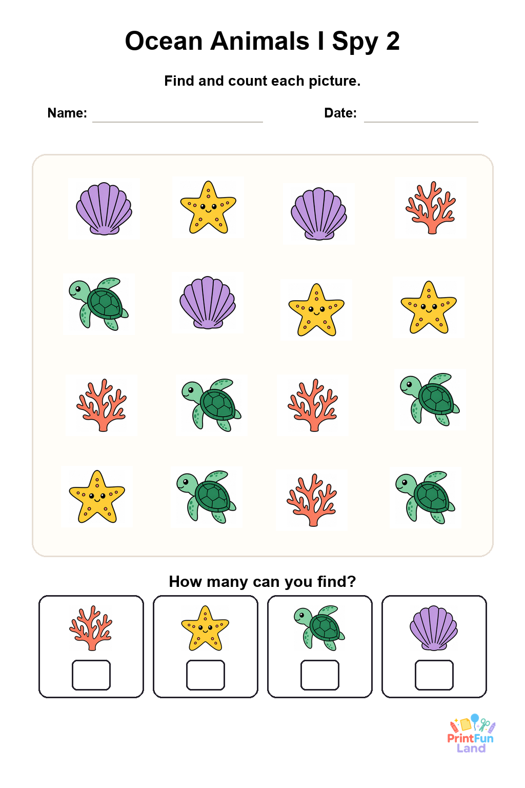 Ocean Animals I Spy for Preschoolers printable page 2