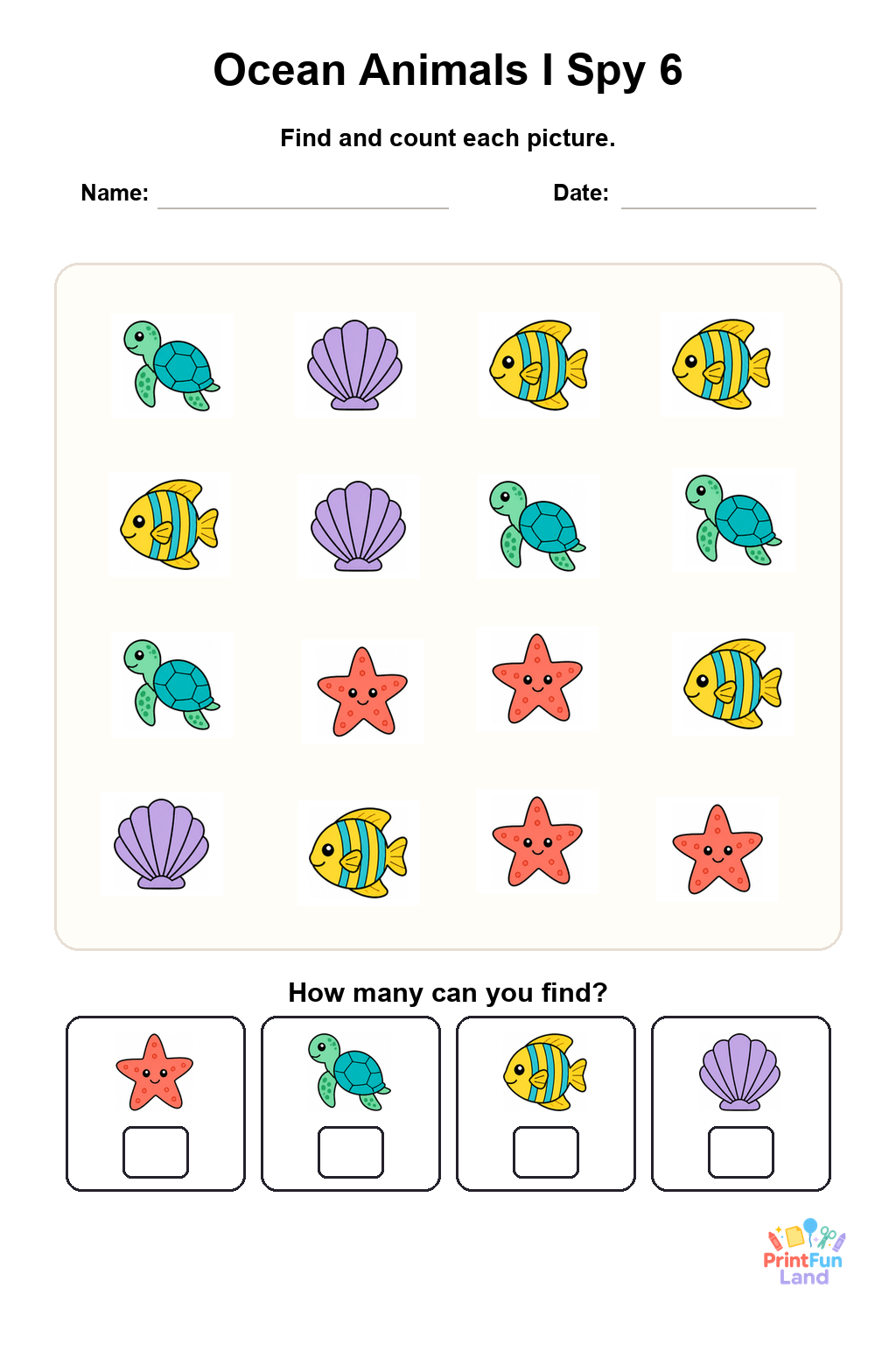 Ocean Animals I Spy for Preschoolers printable page 6