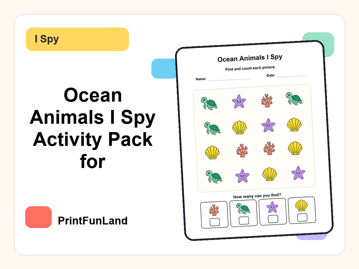 Ocean Animals I Spy for Preschoolers printable preview