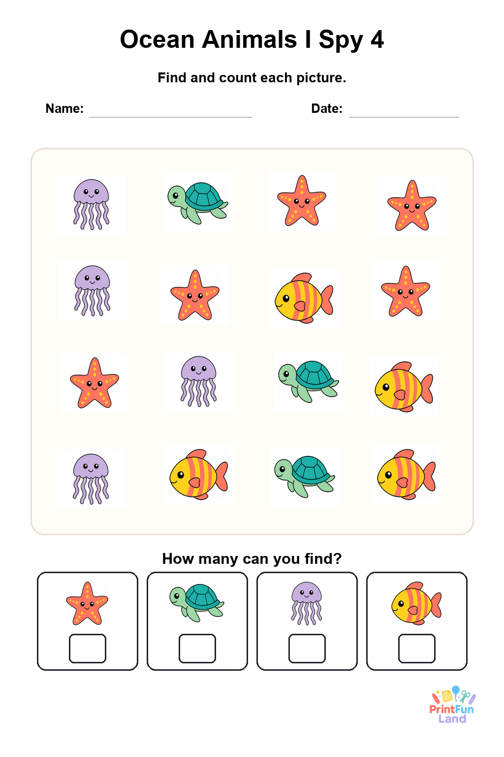Ocean Animals I Spy for Preschoolers printable page 4