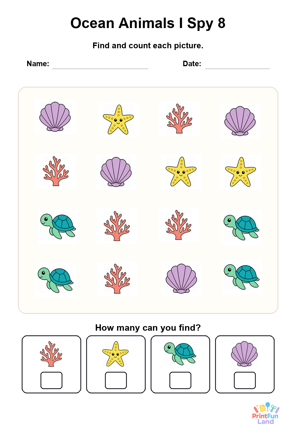 Ocean Animals I Spy for Preschoolers printable page 8