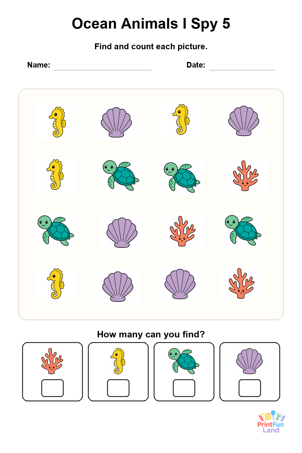 Ocean Animals I Spy for Preschoolers printable page 5