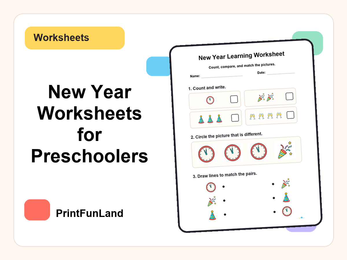 New Year Worksheets for Preschoolers printable preview