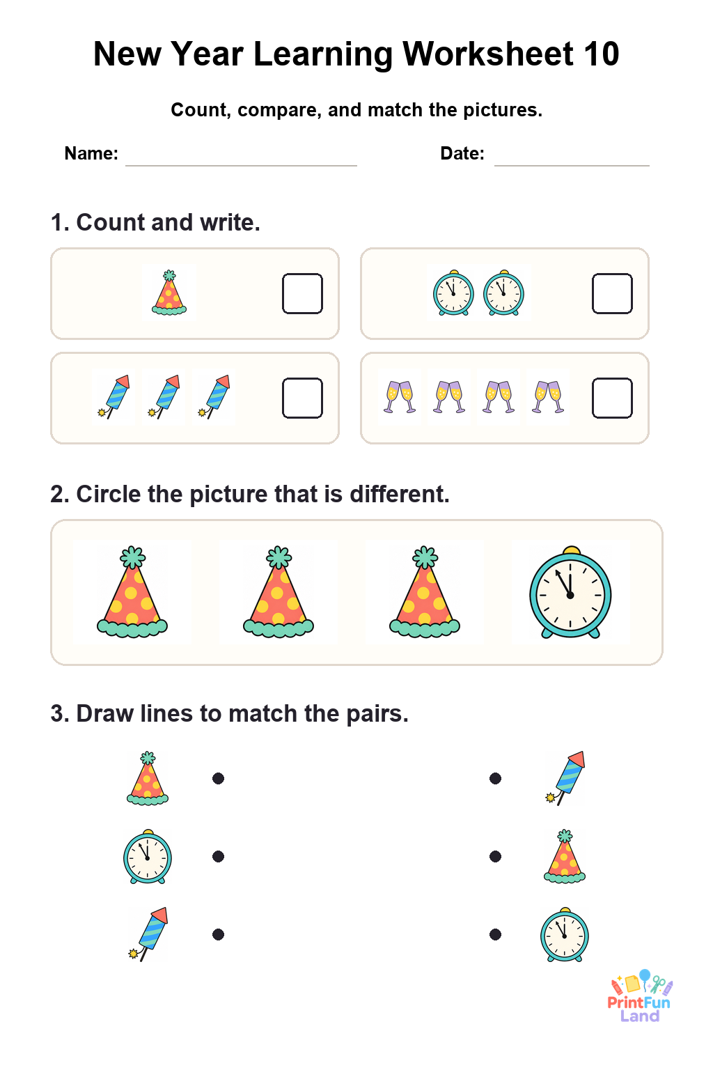 New Year Worksheets for Preschoolers printable page 10