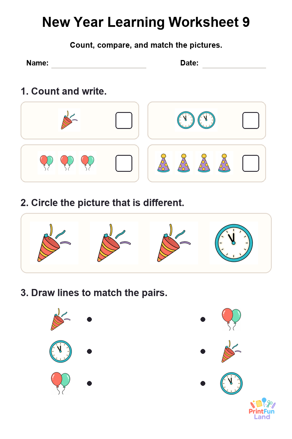 New Year Worksheets for Preschoolers printable page 9