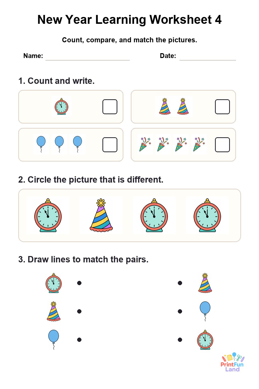 New Year Worksheets for Preschoolers printable page 4