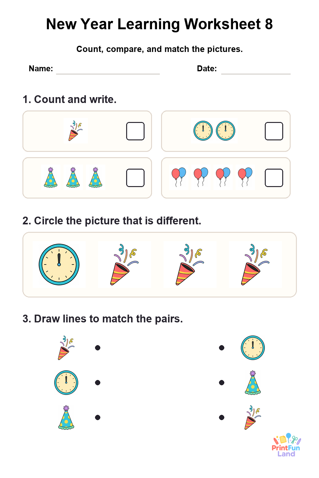 New Year Worksheets for Preschoolers printable page 8
