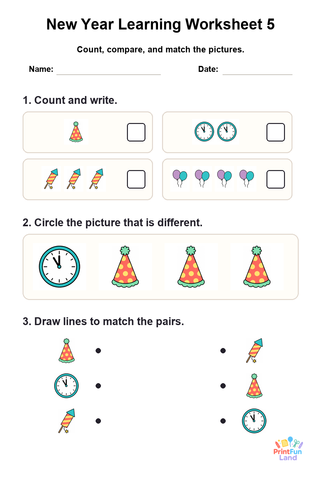 New Year Worksheets for Preschoolers printable page 5