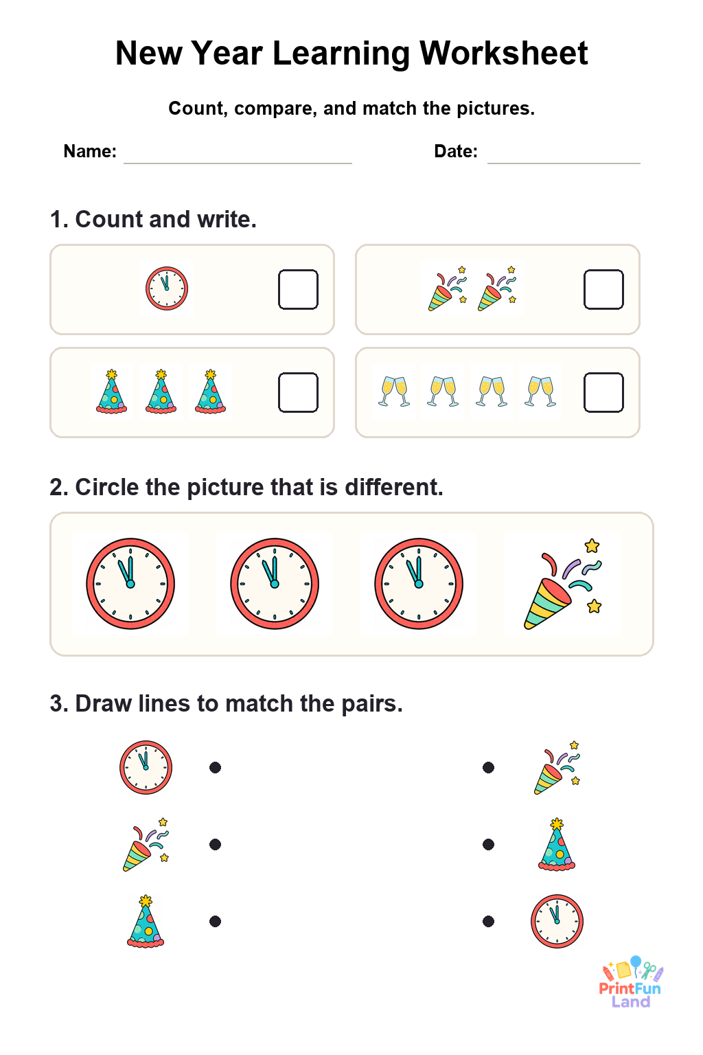 New Year Worksheets for Preschoolers printable page 1