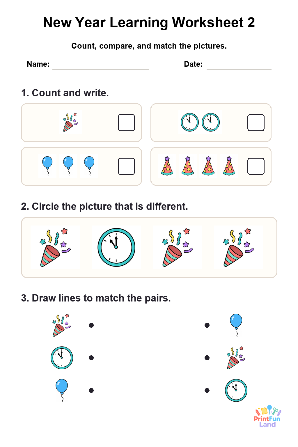 New Year Worksheets for Preschoolers printable page 2