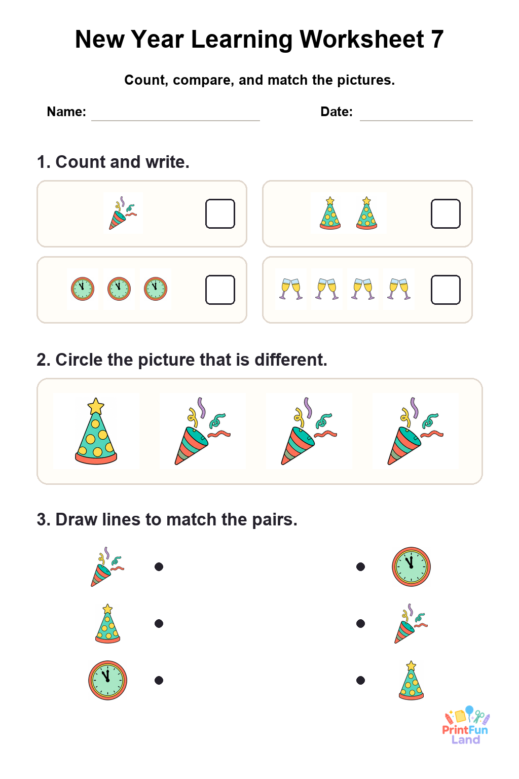 New Year Worksheets for Preschoolers printable page 7