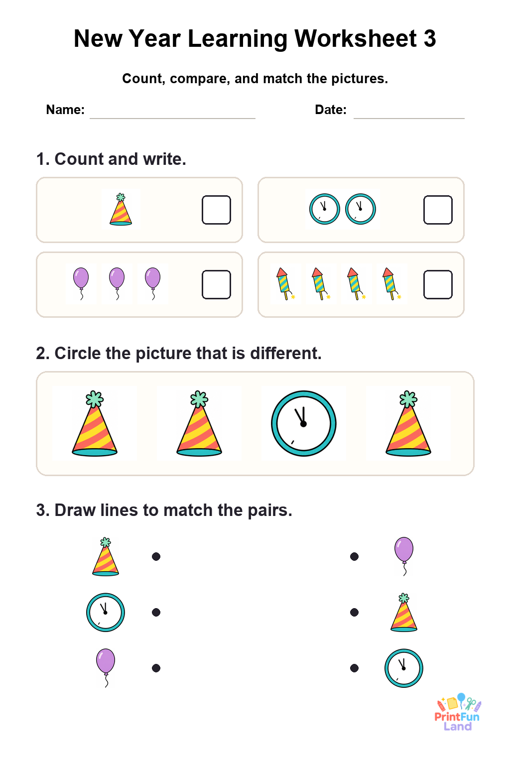 New Year Worksheets for Preschoolers printable page 3