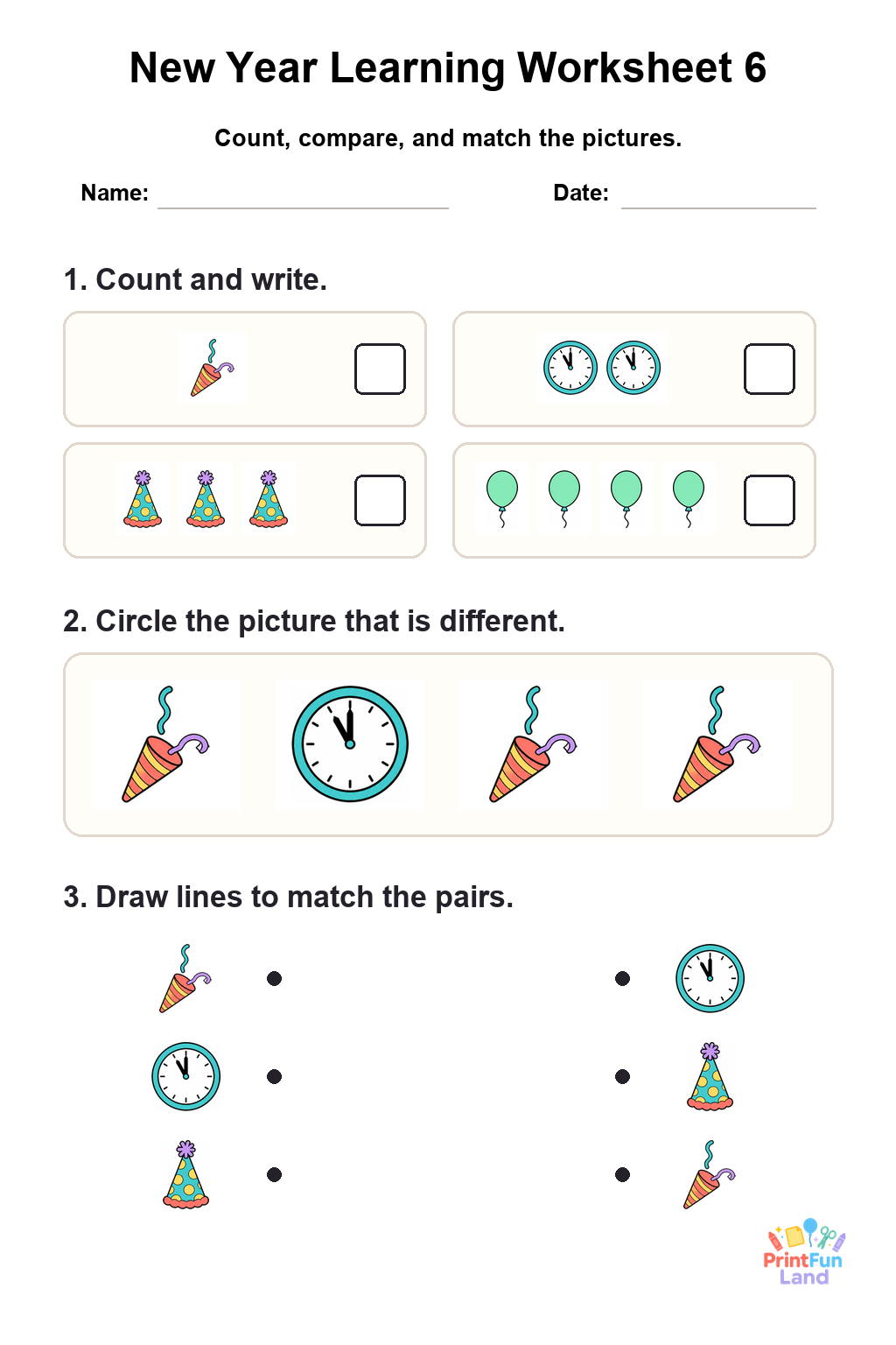 New Year Worksheets for Preschoolers printable page 6