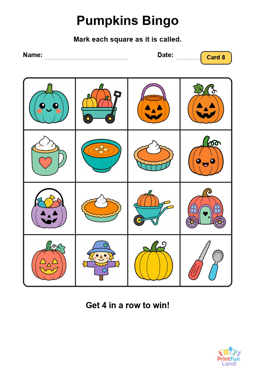 Pumpkins Bingo for Preschoolers printable page 8