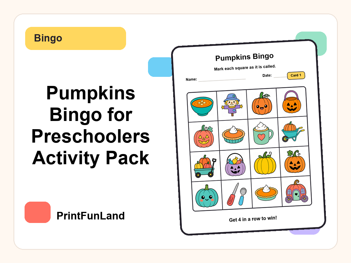 Pumpkins Bingo for Preschoolers printable preview