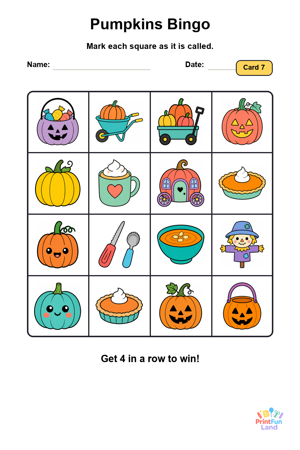 Pumpkins Bingo for Preschoolers printable page 7