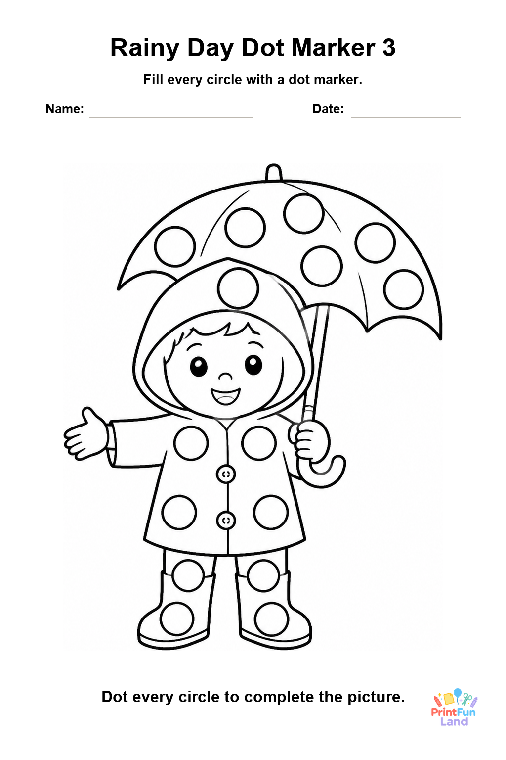 Rainy Day Dot Marker Pages for Preschoolers printable page 3