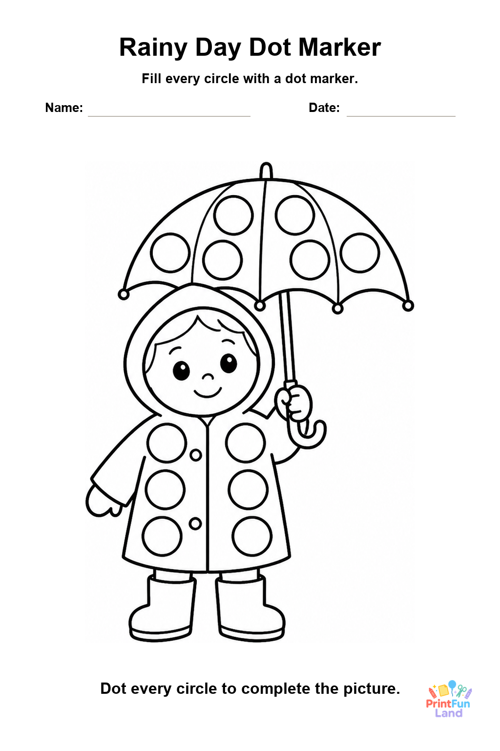 Rainy Day Dot Marker Pages for Preschoolers printable page 1