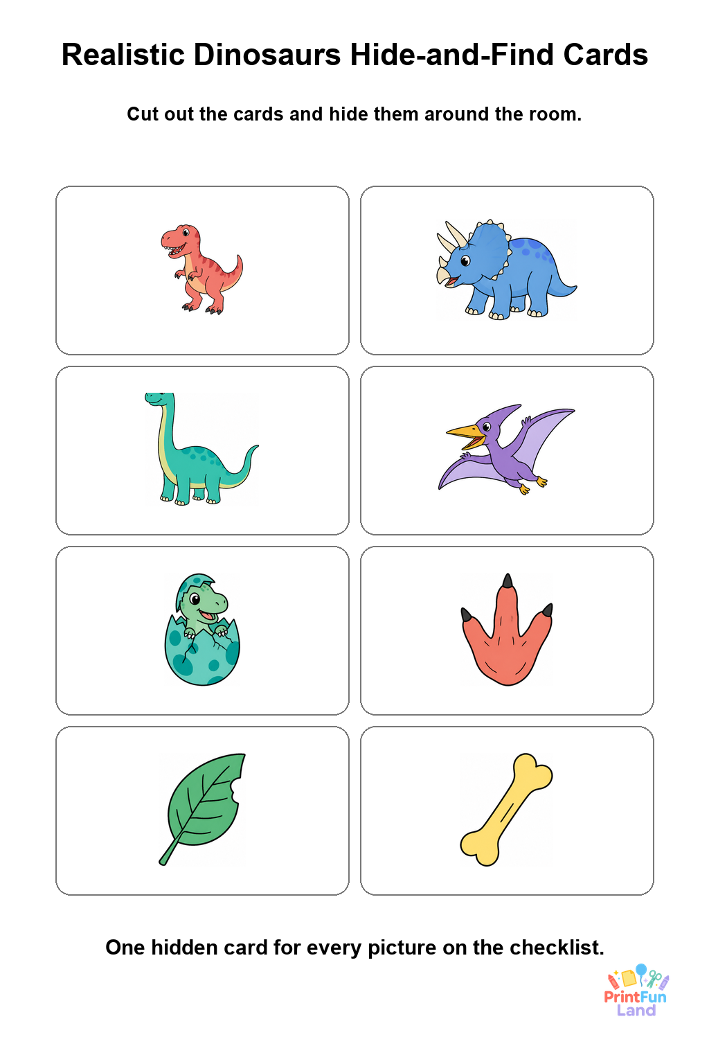 Realistic Dinosaurs Scavenger Hunt for Preschoolers printable page 2