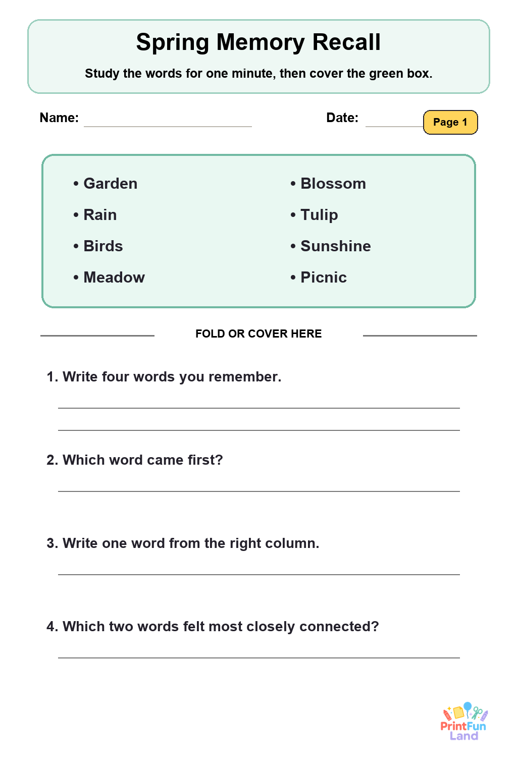 Spring Senior Activity for Independent Seniors printable page 1