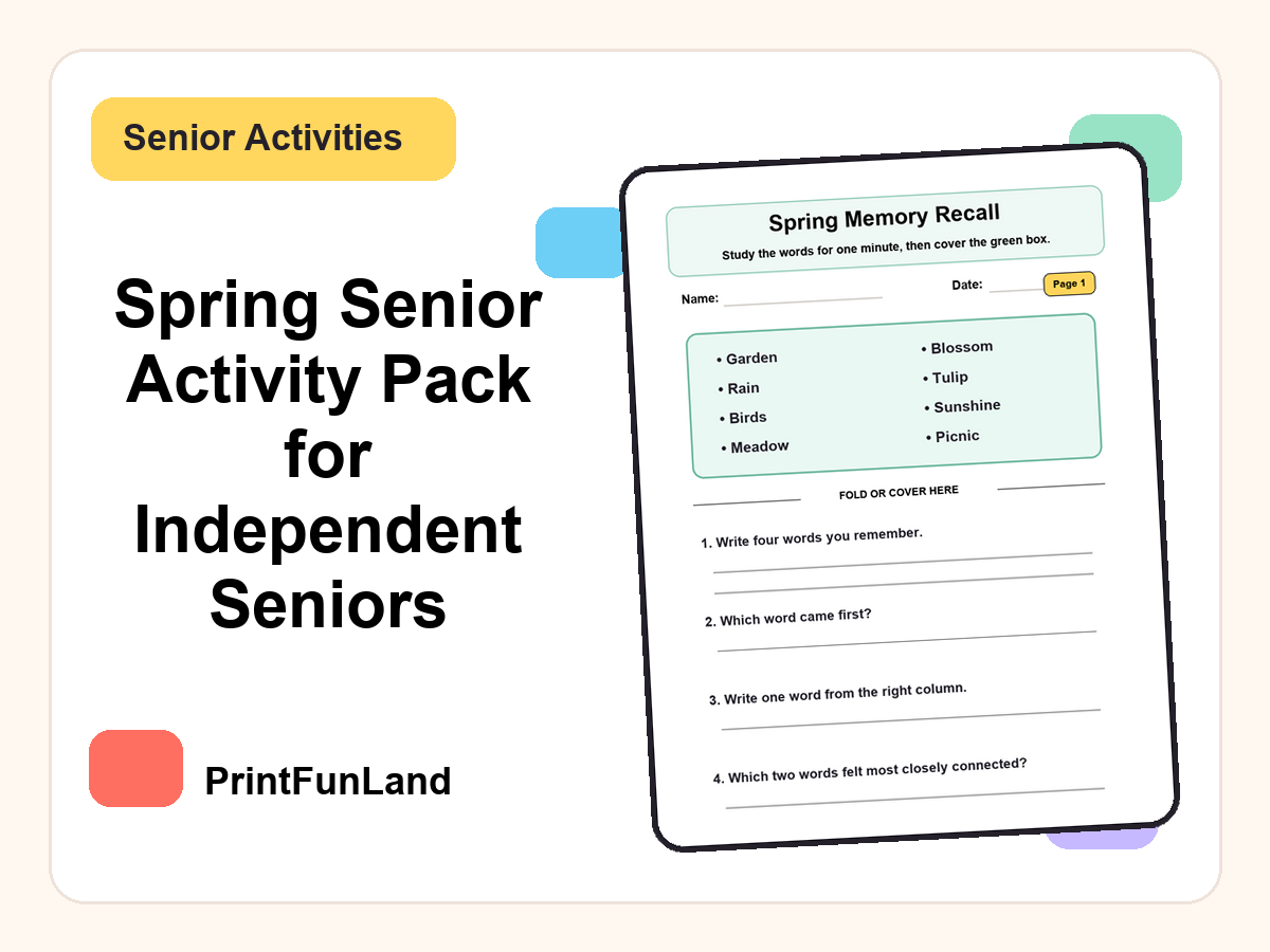 Spring Senior Activity for Independent Seniors printable preview