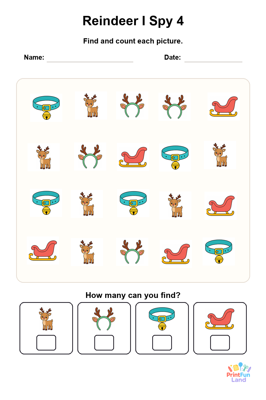 Reindeer I Spy for Preschoolers printable page 4