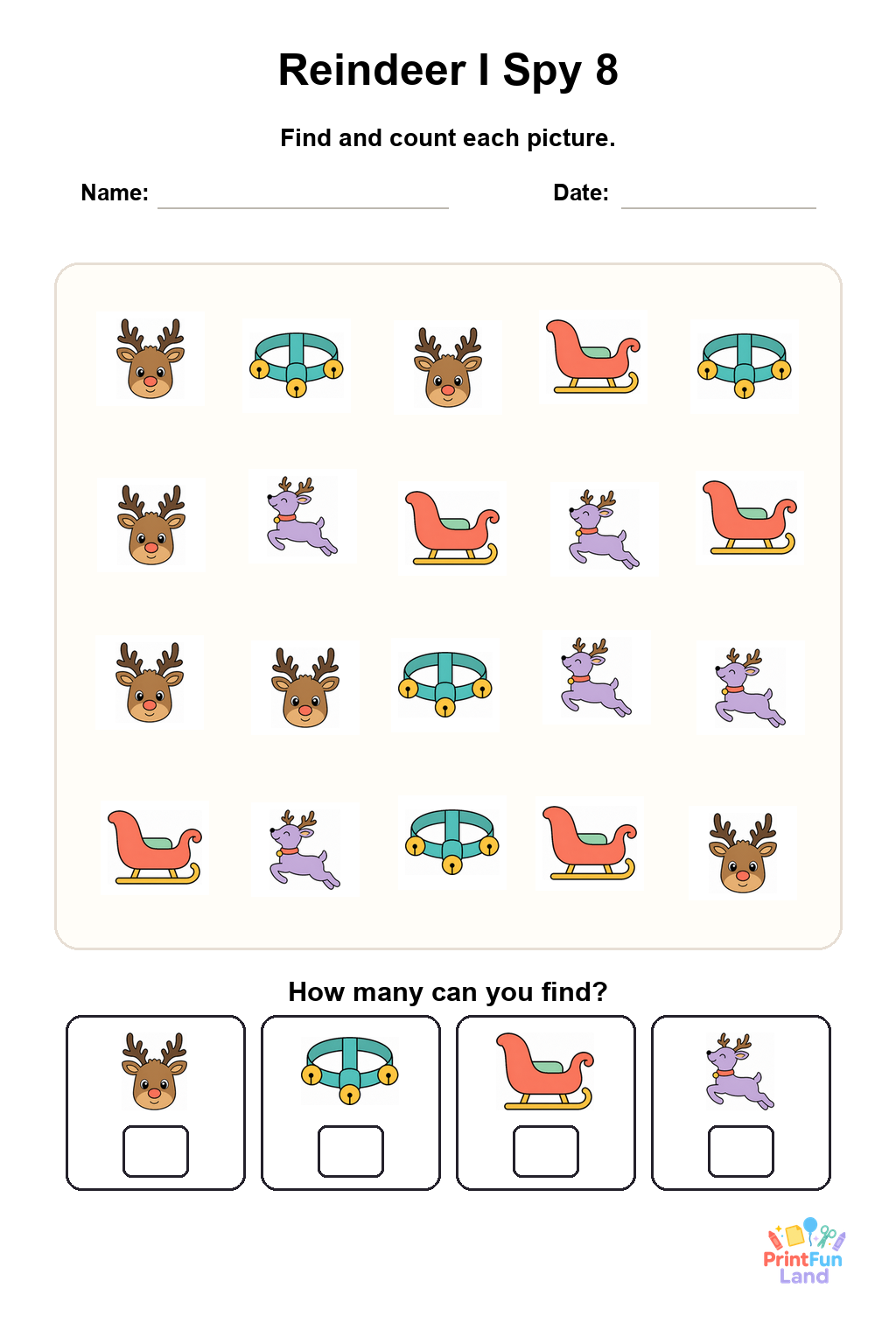 Reindeer I Spy for Preschoolers printable page 8