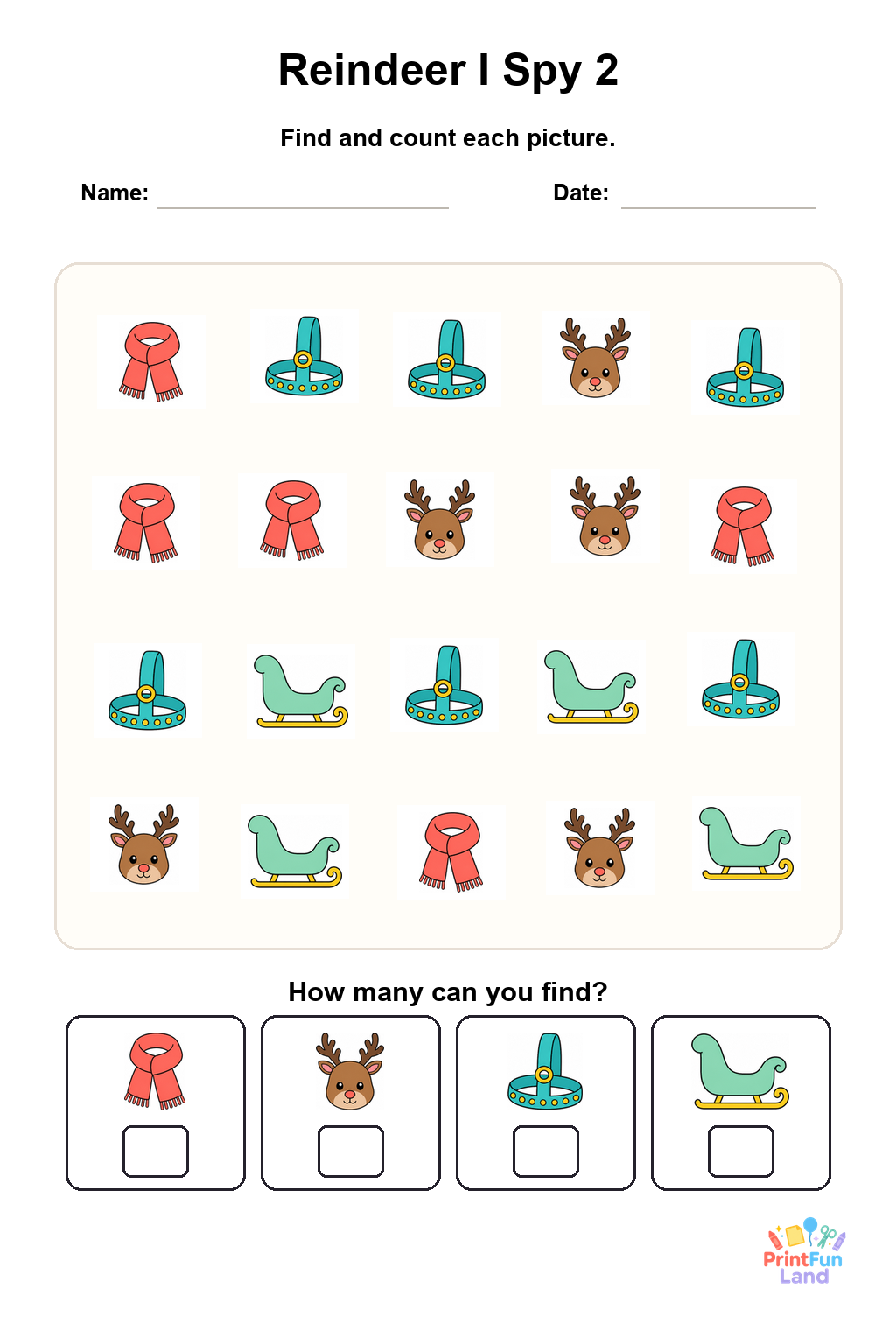 Reindeer I Spy for Preschoolers printable page 2