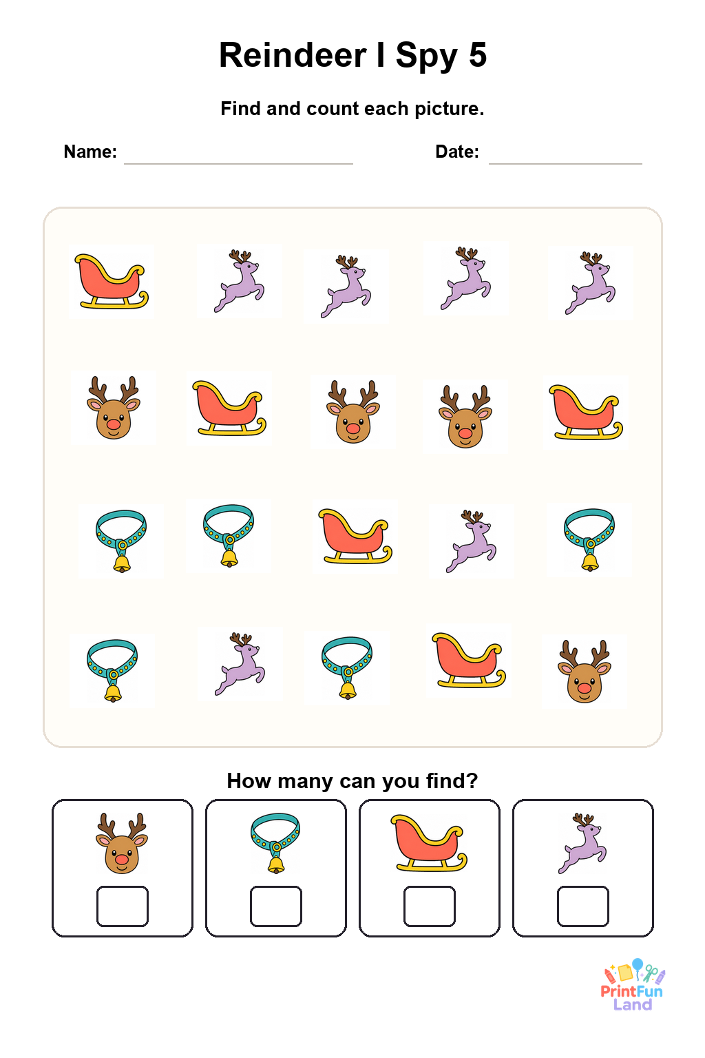 Reindeer I Spy for Preschoolers printable page 5