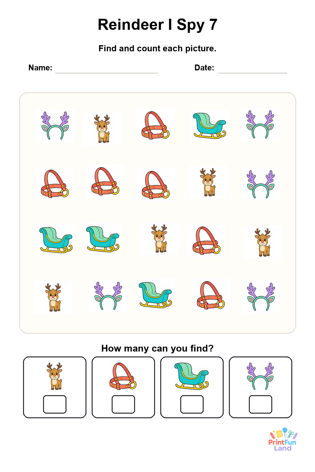 Reindeer I Spy for Preschoolers printable page 7