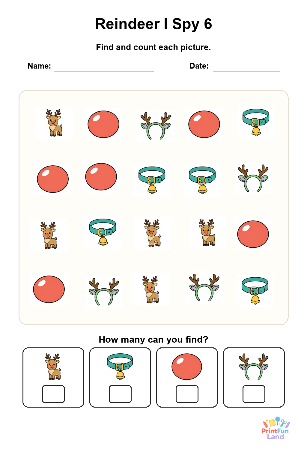 Reindeer I Spy for Preschoolers printable page 6