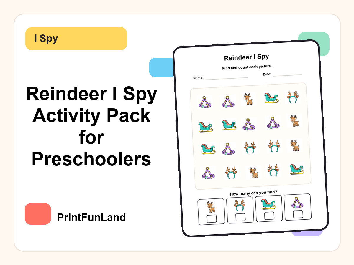 Reindeer I Spy for Preschoolers printable preview