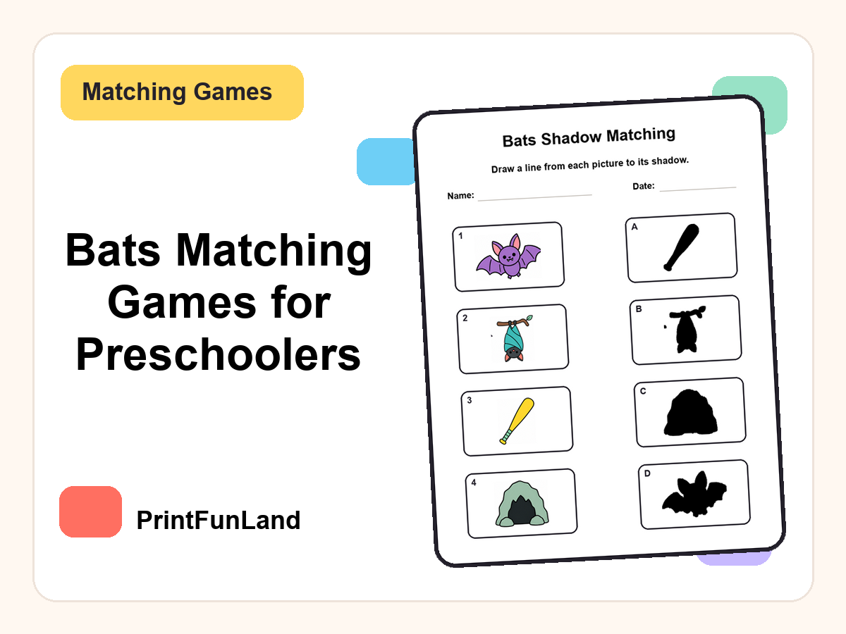 Bats Matching Games for Preschoolers printable preview