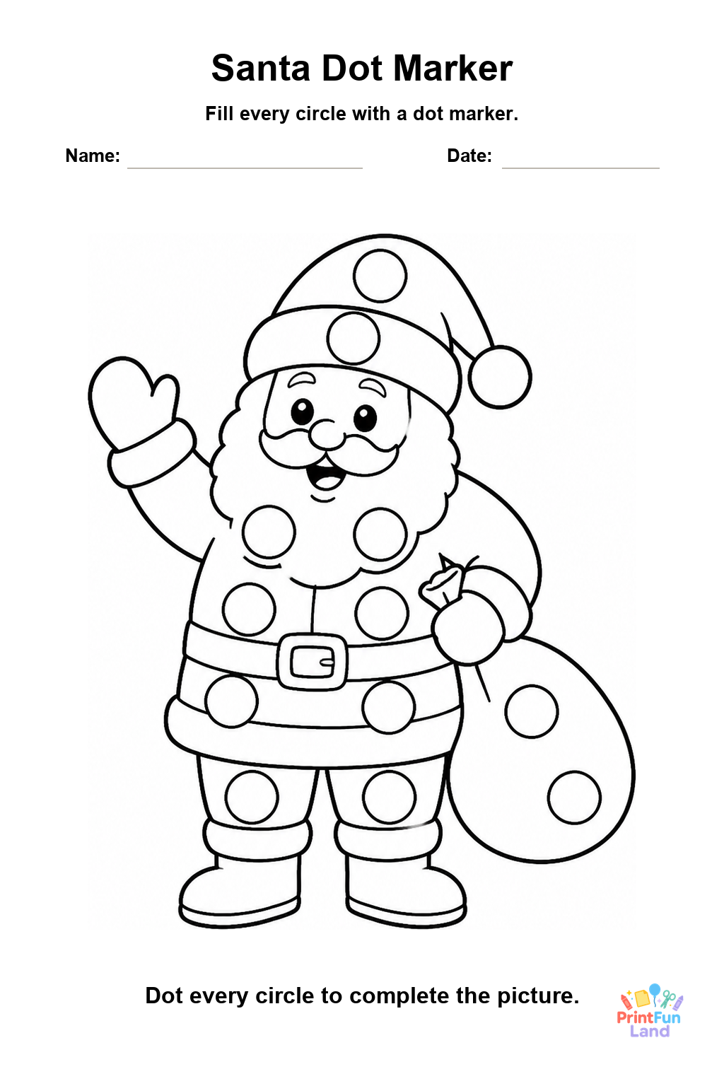 Santa Dot Marker Pages for Preschoolers printable page 1