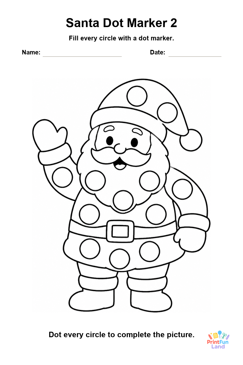 Santa Dot Marker Pages for Preschoolers printable page 2