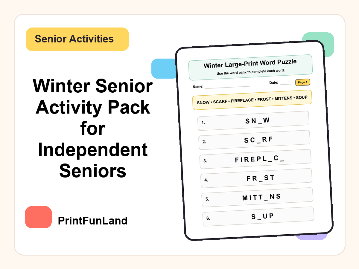 Winter Senior Activity for Independent Seniors printable preview