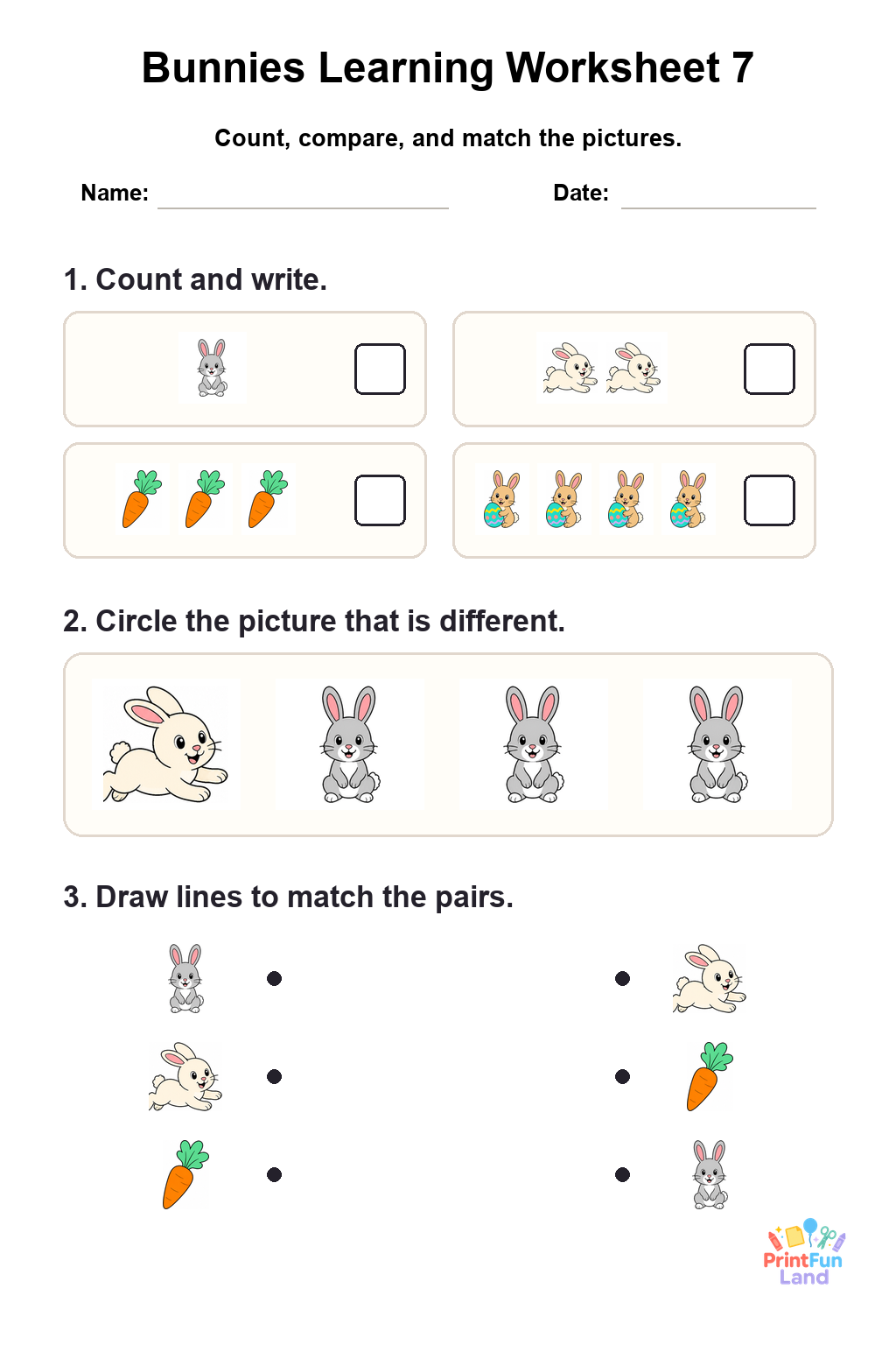Bunnies Worksheets for Preschoolers printable page 7