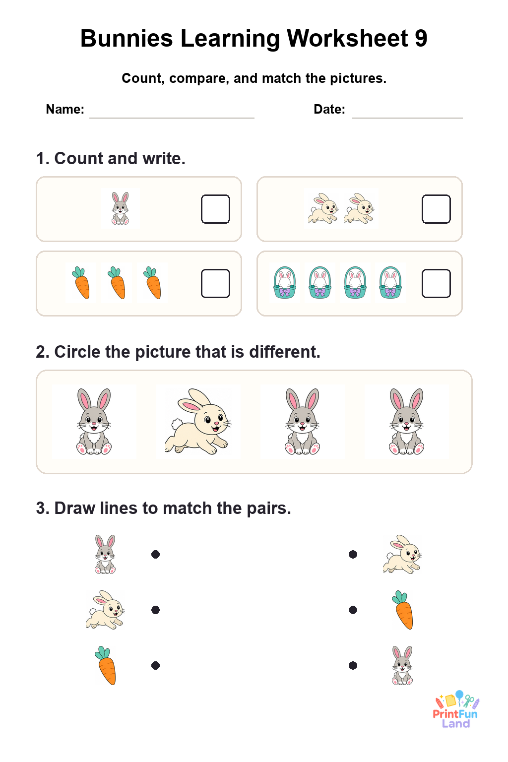 Bunnies Worksheets for Preschoolers printable page 9