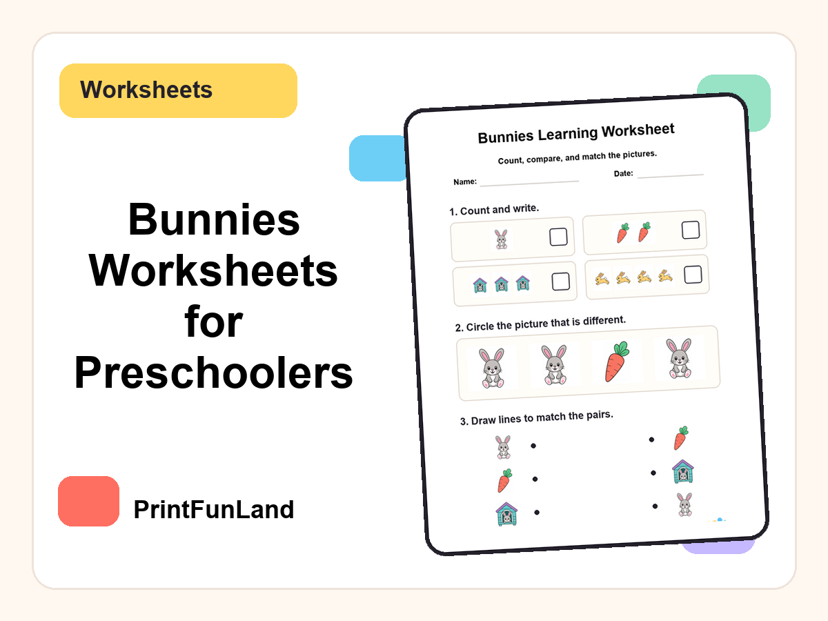 Bunnies Worksheets for Preschoolers printable preview