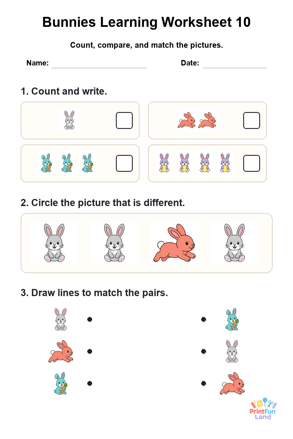 Bunnies Worksheets for Preschoolers printable page 10