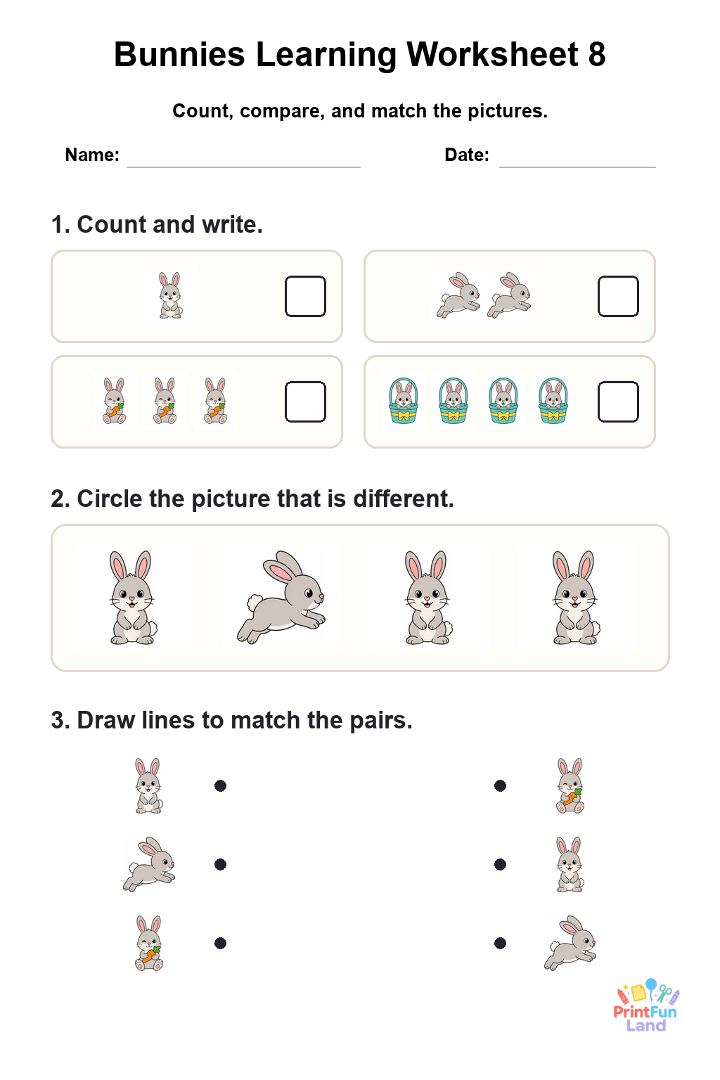 Bunnies Worksheets for Preschoolers printable page 8