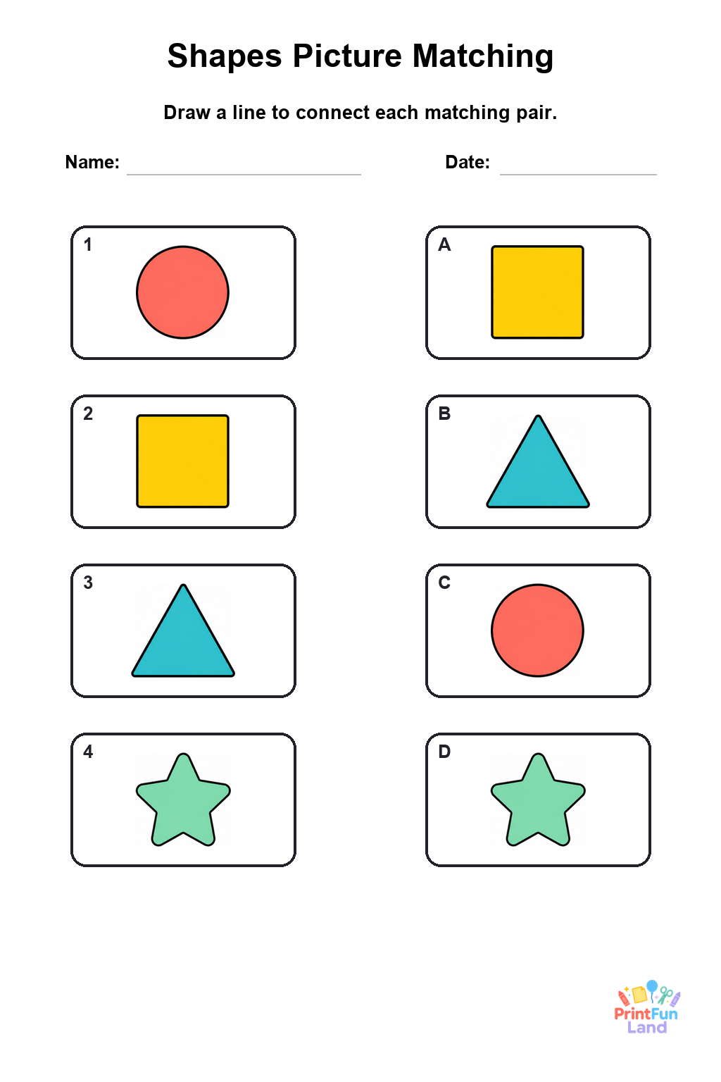 Shapes Matching Games for Preschoolers printable page 1