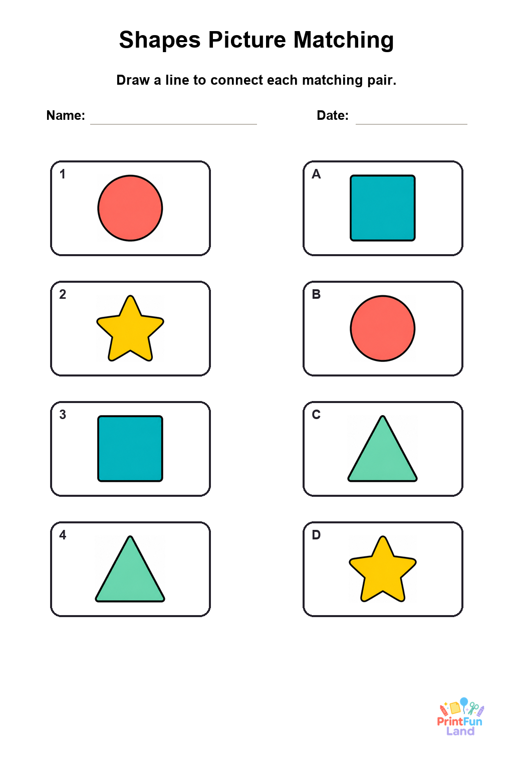 Shapes Matching Games for Preschoolers printable page 5
