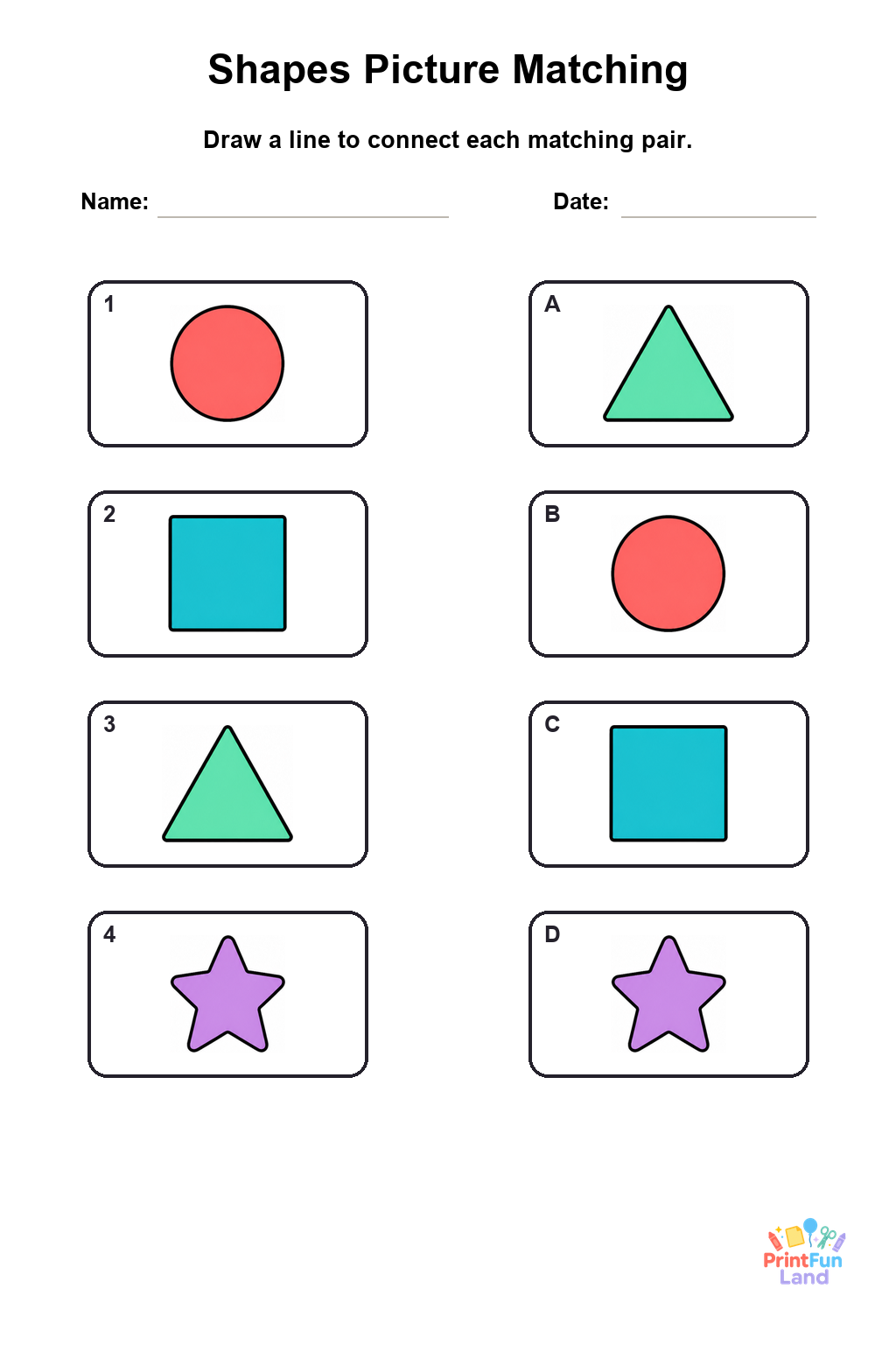 Shapes Matching Games for Preschoolers printable page 2